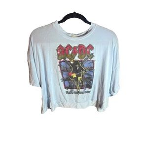 Altar’d State AC/DC Croptop Shirt Loosefit XS Light Blue Shortsleeve
